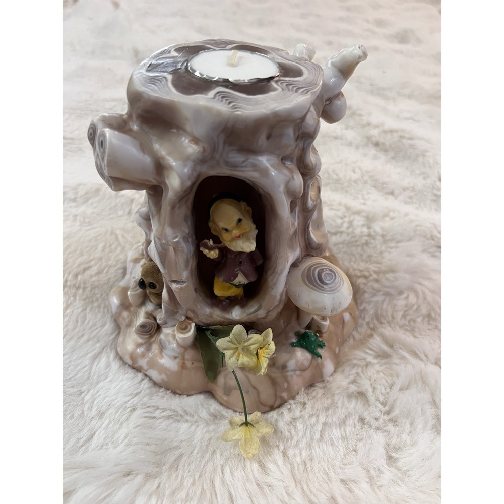 Vintage Wax Sculpted Candle With Gnome Mushrooms Whimsical Retro